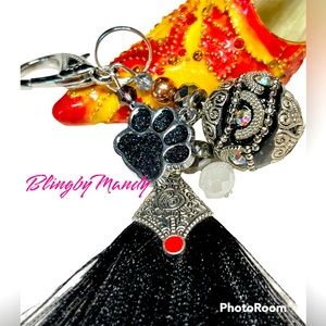 Indonesian ethnic feel keychain zipper pull in black and silver